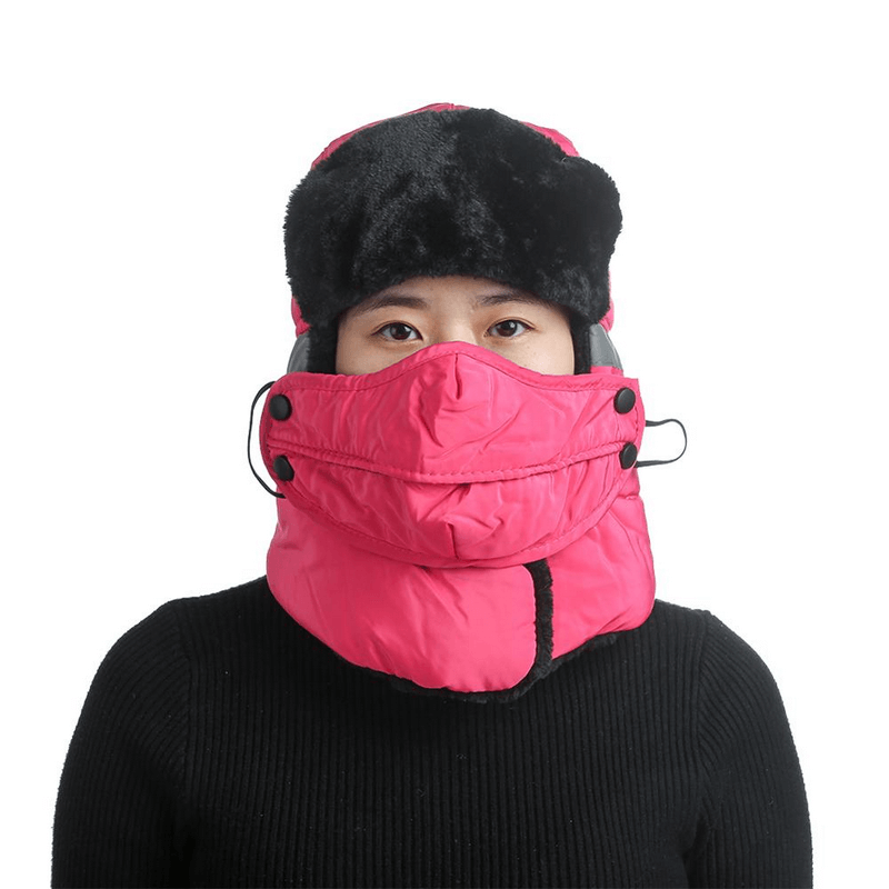 Unisex winter windproof ski cap with earflaps and closed neck, offers warmth and protection for mountain adventures in cold weather.